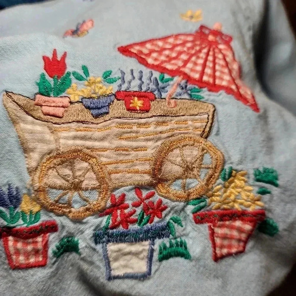 Vintage Keren Hart Gingham Floral Embroidered Spring Garden Button-Down - Picture 4 of 6